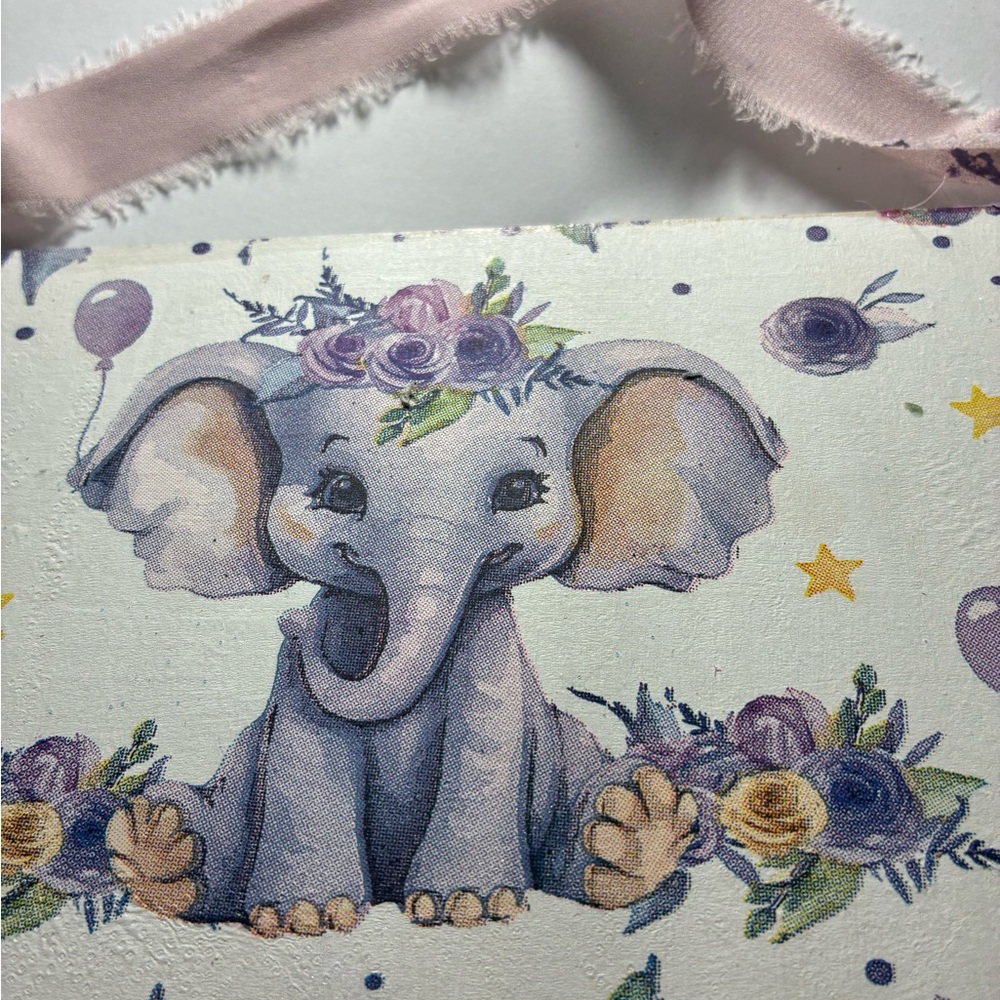 Handmade Floral Lavender elephant Wall Plaque